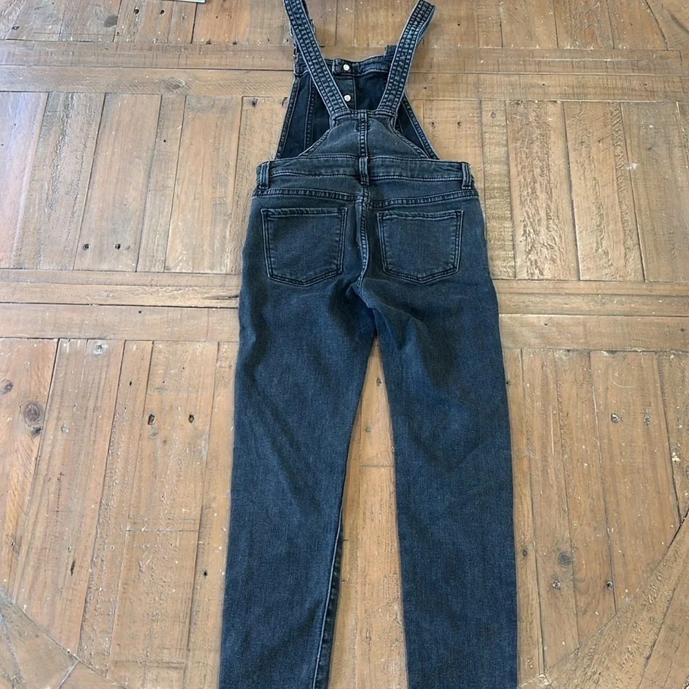 Gap kids black denim button front skinny overalls jeans size medium
